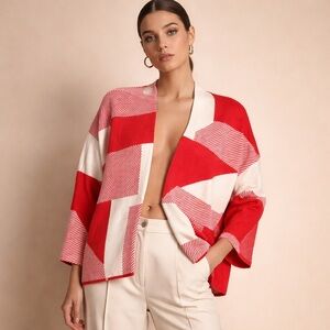 Red and White Geometric Women's Cardigan
